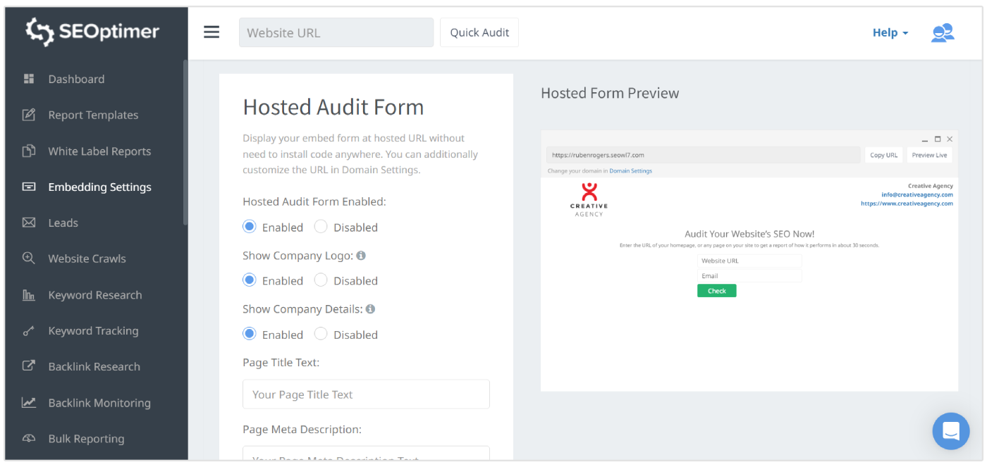 hosted audit form preview